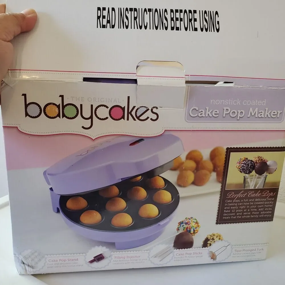 Babycakes‎ Cake Pop Maker #CP-94LV, Stand, Filling Injector, Fork, Pop Sticks